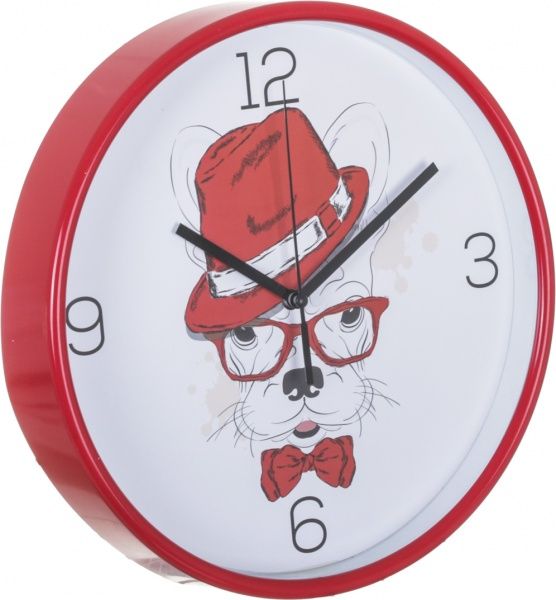 Часы настенные стекло, пластик, красный, циферблат белый, 25,5x4,3 см EG6910B-YP233