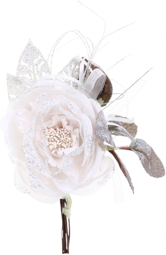 Квітка декоративна Троянда з листочками d 10 см в асортименті SDBF18133