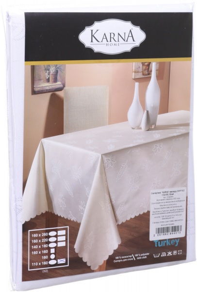 Скатерть Dertsiz прямоугольная 110x160 см белый Karna 