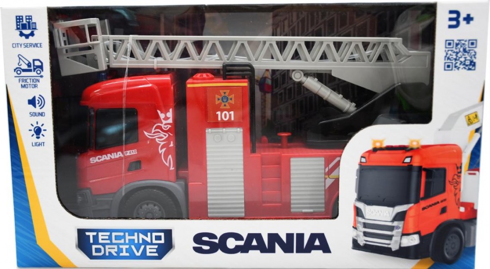 Автомодель TechnoDrive 1:43 Big Truck Пожежна машина Scania світло звук 6407KS