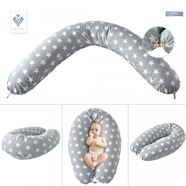 Подушка для годування 35х200 см Зірка з гудзиком сіра IDEIA