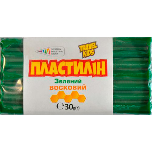 Пластилин восковый зеленый TRAVEL KIDS 30 г Western Industrial Group