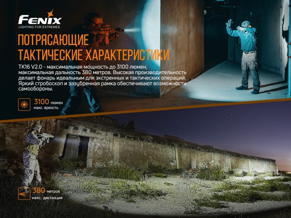 Фонарик Fenix Подствольный Тактический Ручной TK16 V2.0