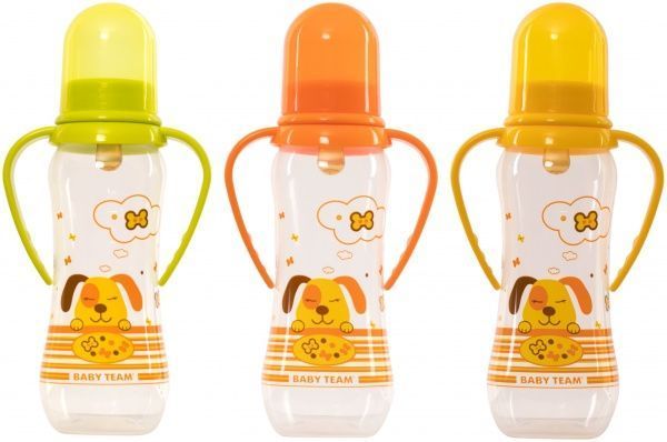 Бутылочка Baby Team с латексной соской и ручками 1311 250 мл в ассортименте