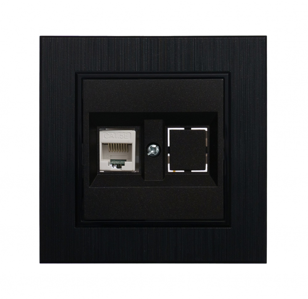 Механизм розетки компьютерная двойная Makel Karea PC 1-на RG-45 САТ 5e+гнездо IP20 черный матовый 57054035