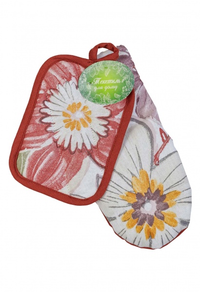 Набір рукавичка + прихватка 15x29 см світло-рожевий/білий Прованс 