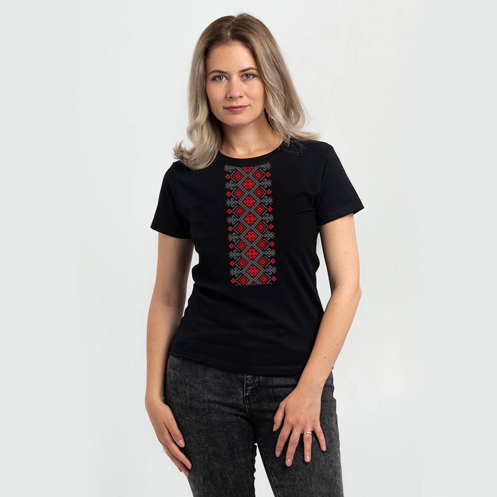 Футболка жіноча Sol's Regent Women Вишиванка орнамент вертикально р.L чорний