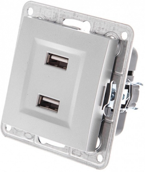 Розетка USB подвійна LXL Tesla сріблястий металік TLXL3533A silver metallic