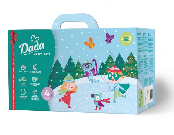 Підгузки Dada Extra Soft 4 Maxi 7-18 кг 92 шт. + Серветки вологі для дітей 72 шт. з клапаном