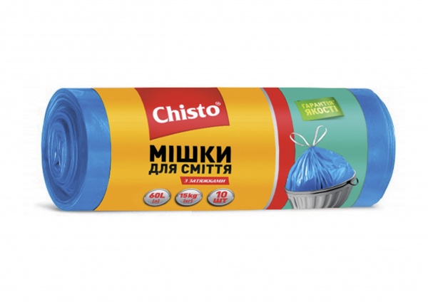 Мешки для мусора с затяжками Chisto с затяжкой суперкрепкие 60 л 10 шт.