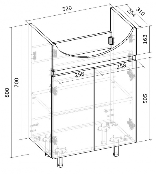 Тумба напольная Грейд Агата 55 серая под умывальник Colombo Солас 55
