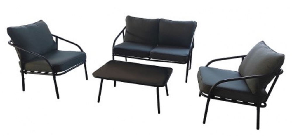 Комплект металевих меблів Indigo ФЕЛІЦІЯ стіл + софа + 2 крісла, подушки сірий/графіт