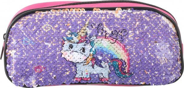 Пенал с пайетками Единорог22,5х5 см разноцветныйрозовый