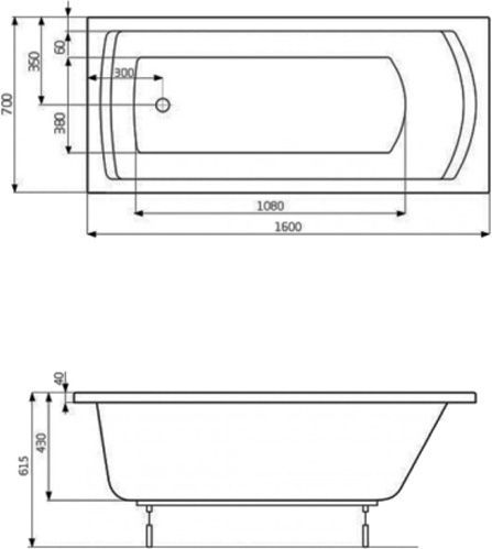 Ванна акриловая ROCA LINEA 160x70 с ножками A24T018000