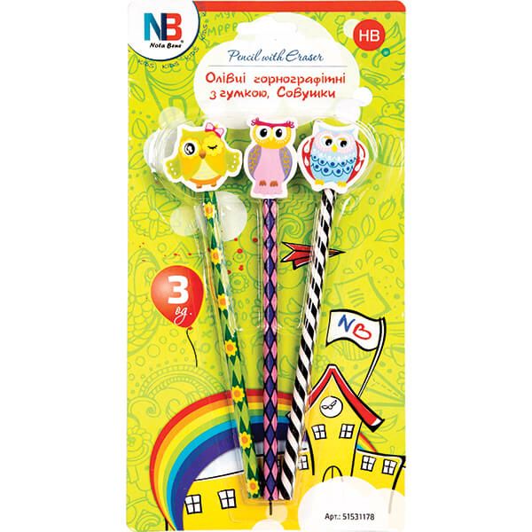 Набор карандашей графитовых Nota Bene Совушки с резинкой 3 шт