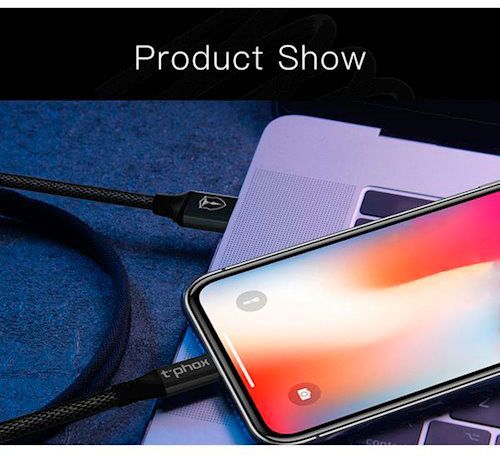 Кабель T-PHOX Lightning – USB-C 1.2 м черный (T-L810 Blue) Speed