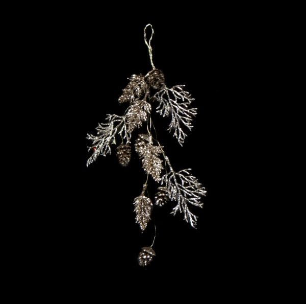 Декорация новогодняя Ветка-подвеска з хвоей шишками капельками 30 см EPI-. SA5712H8 