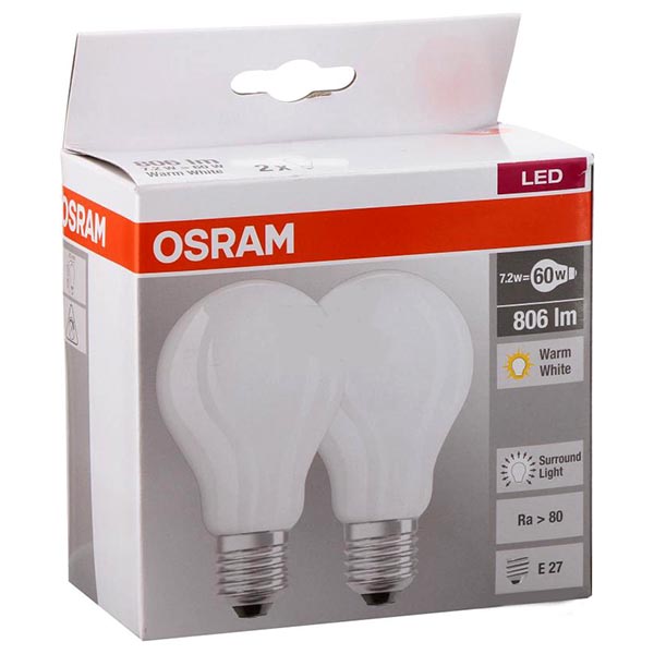 Лампа LED Osram CLA 827 7.2 Вт 2700К 2 шт