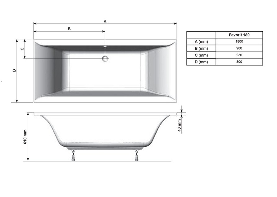 Ванна акриловая Ravak Favorit XC00100124 180х80 см