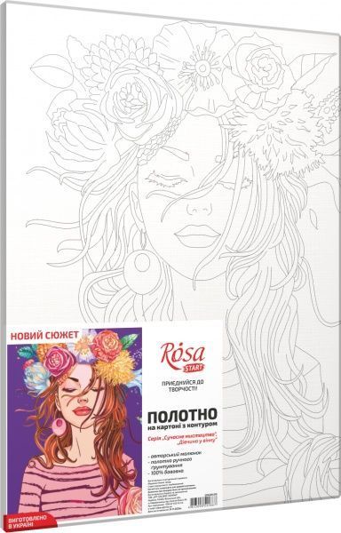 Холст на картоне с контуром Девушка в венке 30x40 см Rosa Start 