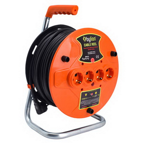 Котушка для подовжувача Bylion MB без кабеля із заземленням 4 гн. чорний із помаранчевим 