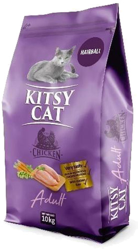 Корм сухой для кошек KITSY CAT с функцией обнаружения комочков шерсти КК-2 с курицей 10 кг