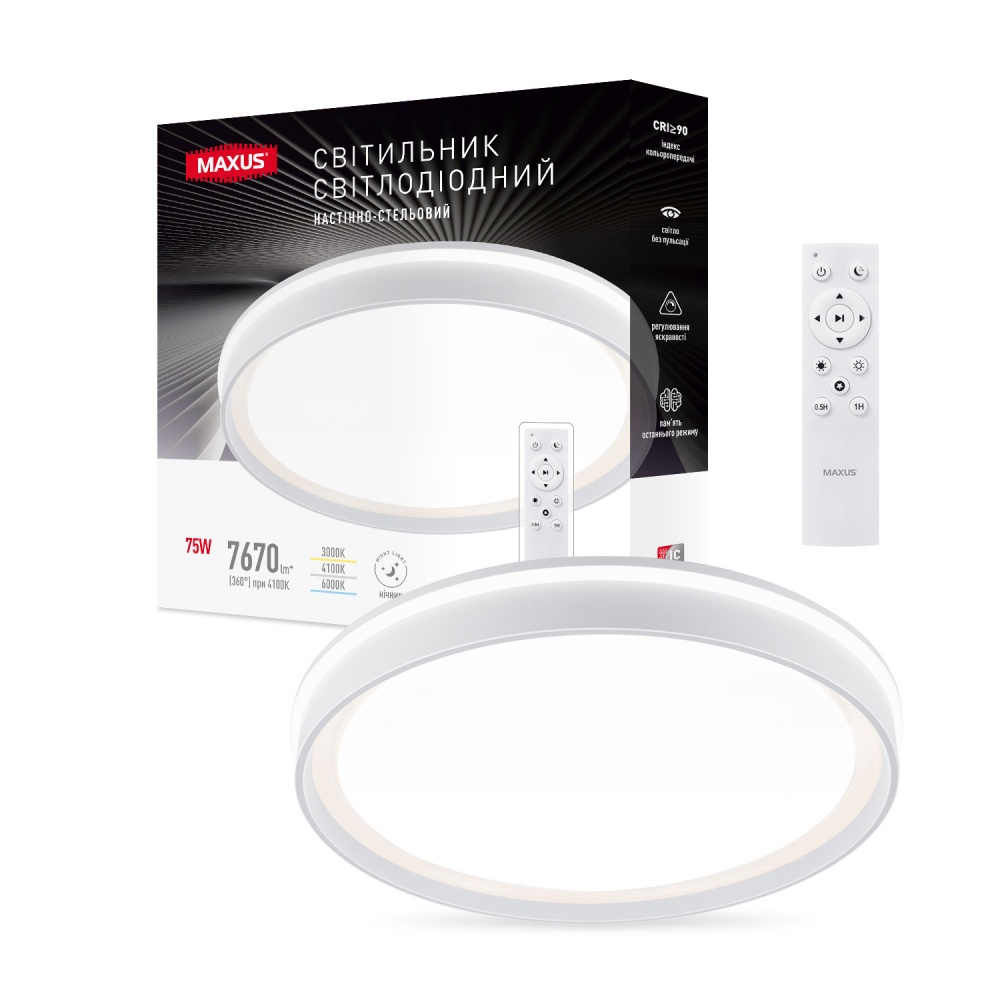 Светильник настенно-потолочный Maxus 75 Вт белый матовый 3000/4100/6000 К 1-MFCL-75R-Line