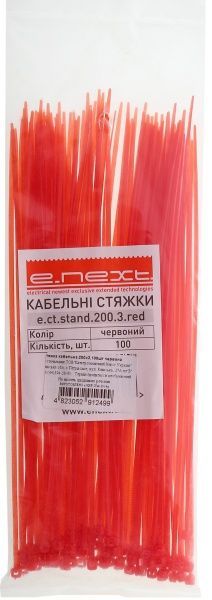 Стяжка кабельна E.NEXT e.ct.stand.200.3.red 3х200мм