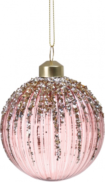 Ялинкова іграшка у формі кулі з крижинками скляна 8 см 8 мм рожевий ABT620060