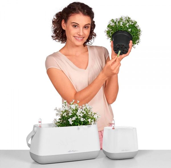 Кашпо Lechuza Yula квадратный белый/серый (13861) 