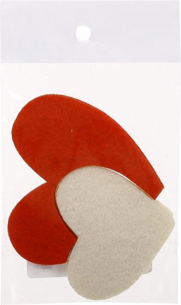 Декор из фетра Два сердца красный с бежевым, 125063 7,5 см