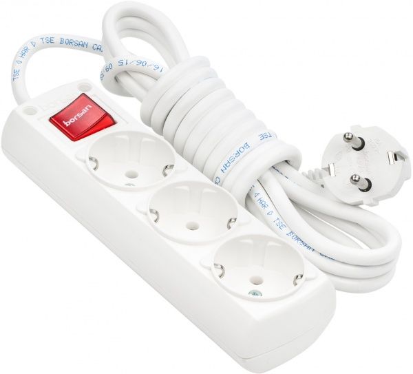 Удлинитель Borsan с выключателем с заземлением 3 гн. белый 3 м BR.1563-3 