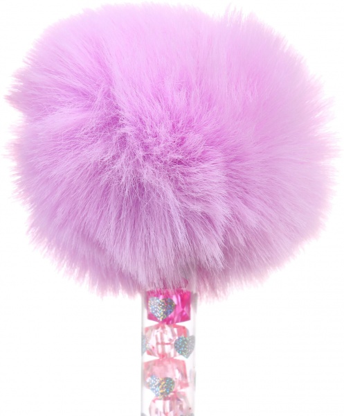 Ручка кулькова Пухнастий помпон з кристалами фіолетова 