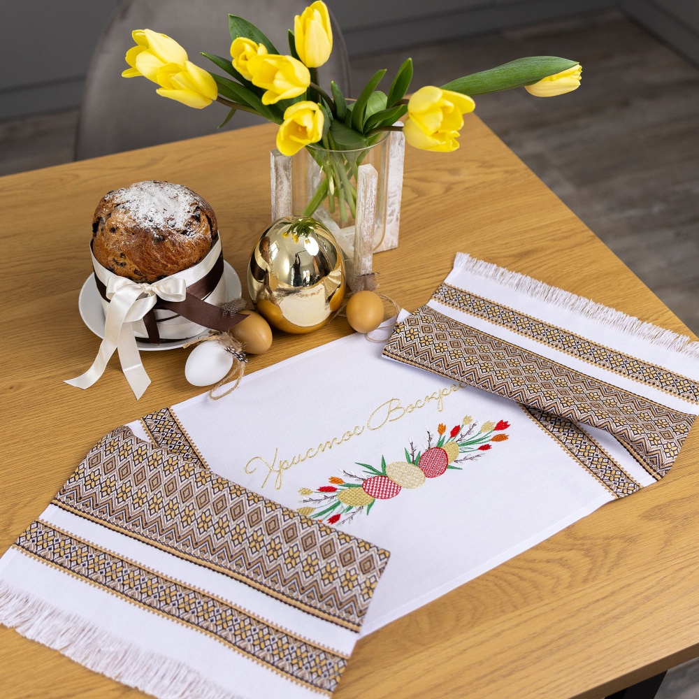 Полотенце пасхальное 707-25/00 33x83 см Эдельвика белый/бежевый