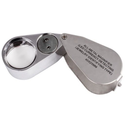 Лупа ручна ювелірна з LED-підсвічуванням 40X збільшення 25 мм Ridni