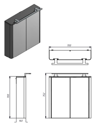 Зеркальный шкаф Botticelli Livorno - 70 структурный серый 