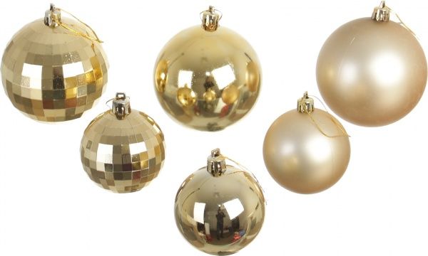 Набор елочных шаров пластиковых золотой 6-8-10 см 42 шт./уп. 