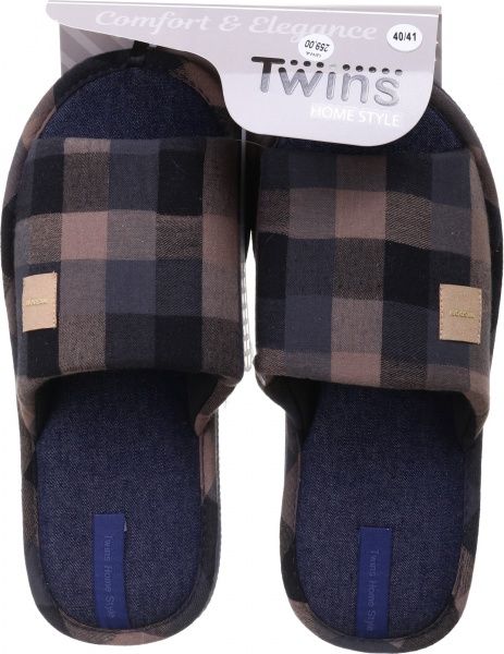 Тапки домашние Twins HS-VL большая клетка р. 40/41 синий с бежевым