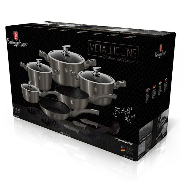Набор посуды Metallic Line CARBON Edition 15 предметов BH 1223N Berlinger