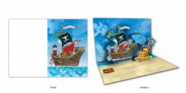 Открытка поздравительная POP-UP с 3D-рисунком всредине и конвертом Пираты