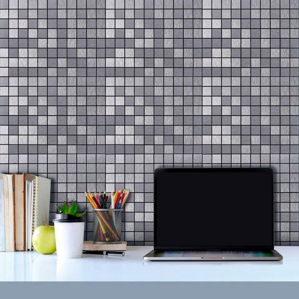 Плитка алюминиевая самоклеющаяся Sticker Wall серебряная мозаика 300х300х3 мм (1167)