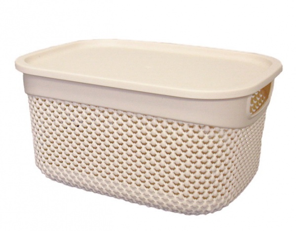Корзина Ucsan Plastik DROP прямоугольная с крышкой кремовый 