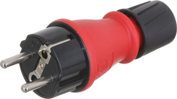 Вилка электрическая резиновая Electraline 55083 250В 16А резина черно-красный