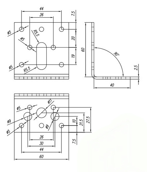 Кутник монтажний Domax L-подібний 60x40x60 мм 2,5 мм KR2