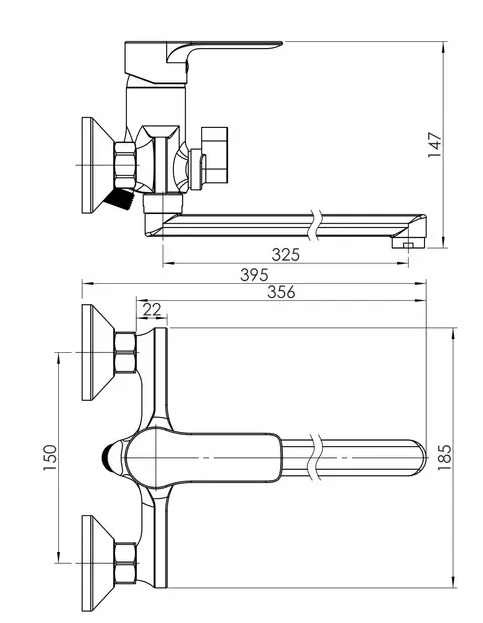 Змішувач для ванни RJ L-вилив, з душовим гарнітуром, хром