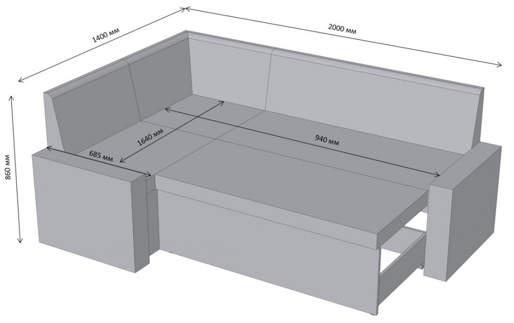 Куточок кухонний Lion Атлант 1400х2000х910 мм зі спальним місцем Лілі 09 / мокко