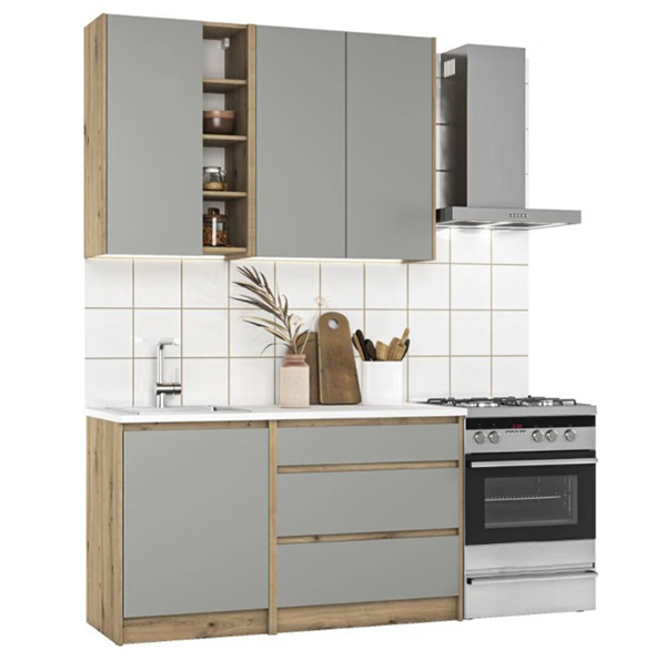 Кухня Грейд Злата шиншилла серая/дуб артизан + столешница ДСП 1,4м