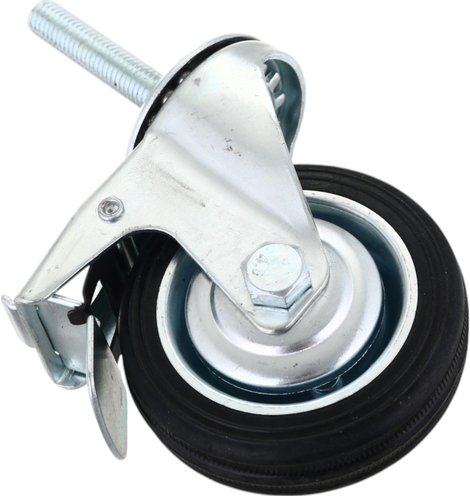 Колесо d75 мм гумове поворотне з гальмом і різьбовим штирем M10