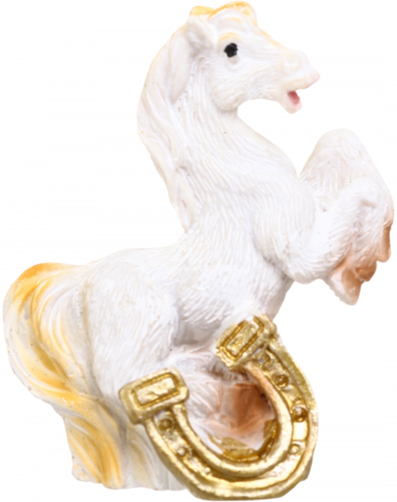 Сувенір новорічний коник з підковою полігума білий 5 см