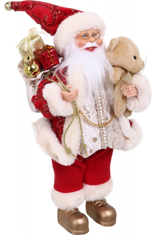 Декорація новорічна Санта Сіро-Червоний з тедді 30 см